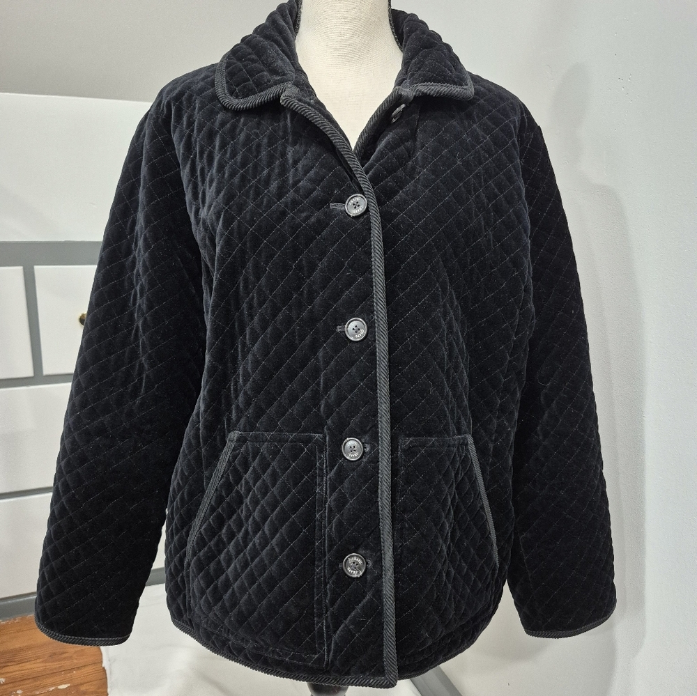 Chaps Deep Black Velvety Quilted Jacket